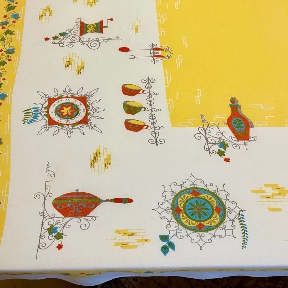 Vintage MidCentury French Cafe Kitchen Graphic Rectangular Tablecloth